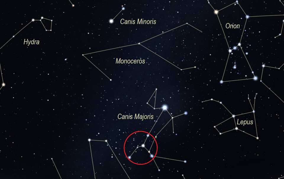 Boomerang Dog finder chart - Stellarium