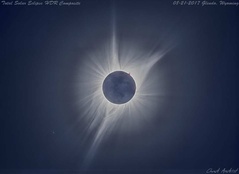 HDR of the Sun's Corona during the 2017 Total Solar Eclipse by Chad Andrist. MAS image. HDR of the Sun's Corona during the 2017 Total Solar Eclipse by Chad Andrist. MAS image.