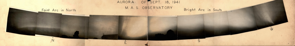 Spectacular aurora display of September 18, 1941 over the observatory. Photos by Ed Halbach.