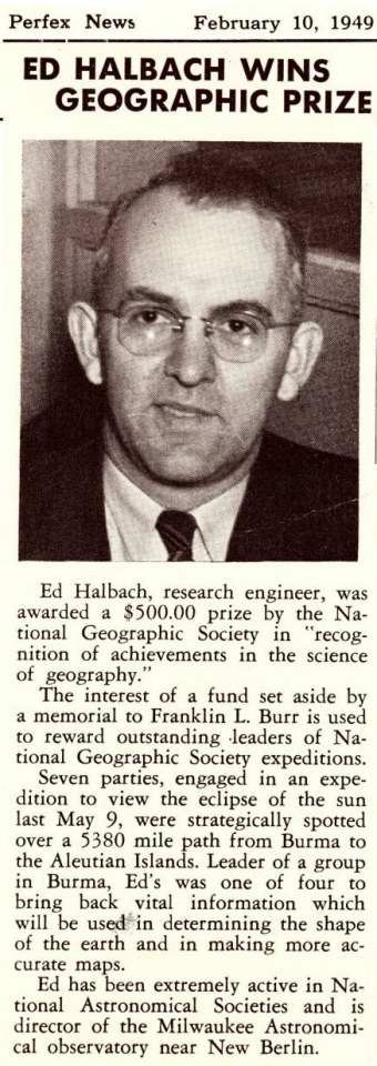 Ed Halbach article about winning the National Geographic Franklin Burr Award.