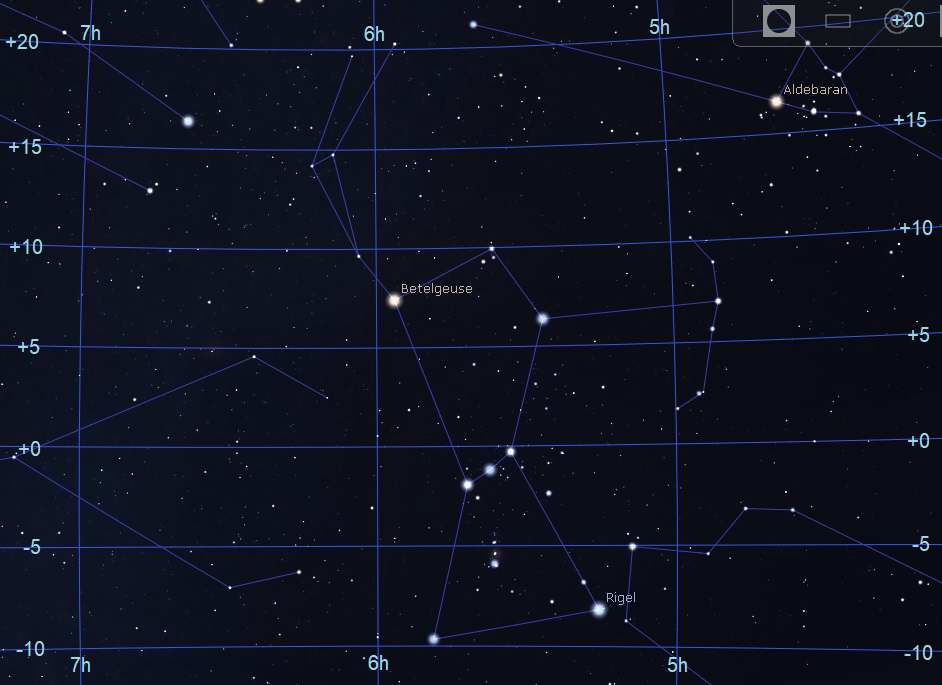 Area around the constellation Orion - Stellarium