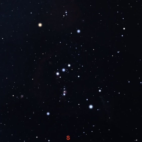 Orion directly in the south. Stellarium.