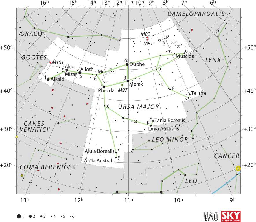 IAU and Sky & Telescope magazine (Roger Sinnott & Rick Fienberg), CC BY 3.0 <https://creativecommons.org/licenses/by/3.0>, via Wikimedia Commons Ursa Major. Wikipedia Commons.