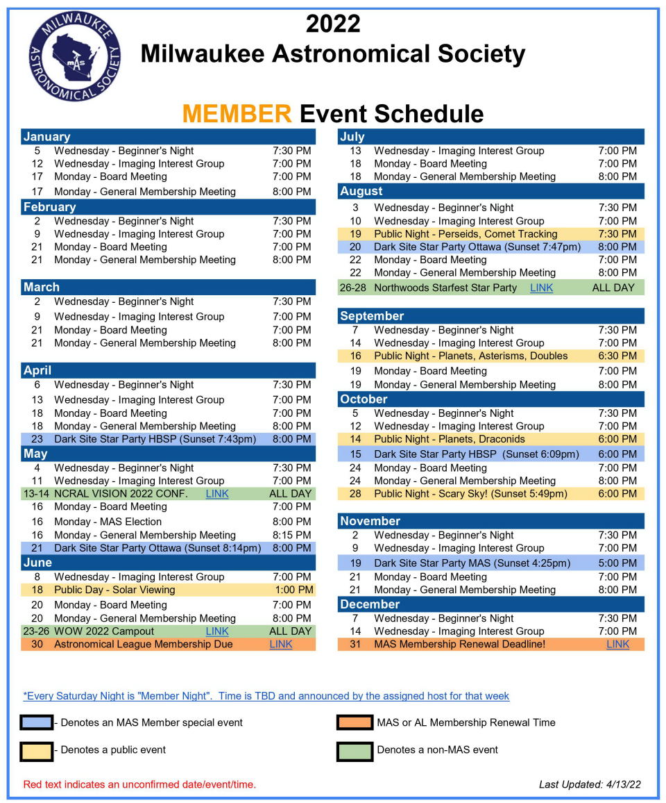 MAS Members Events Calendar