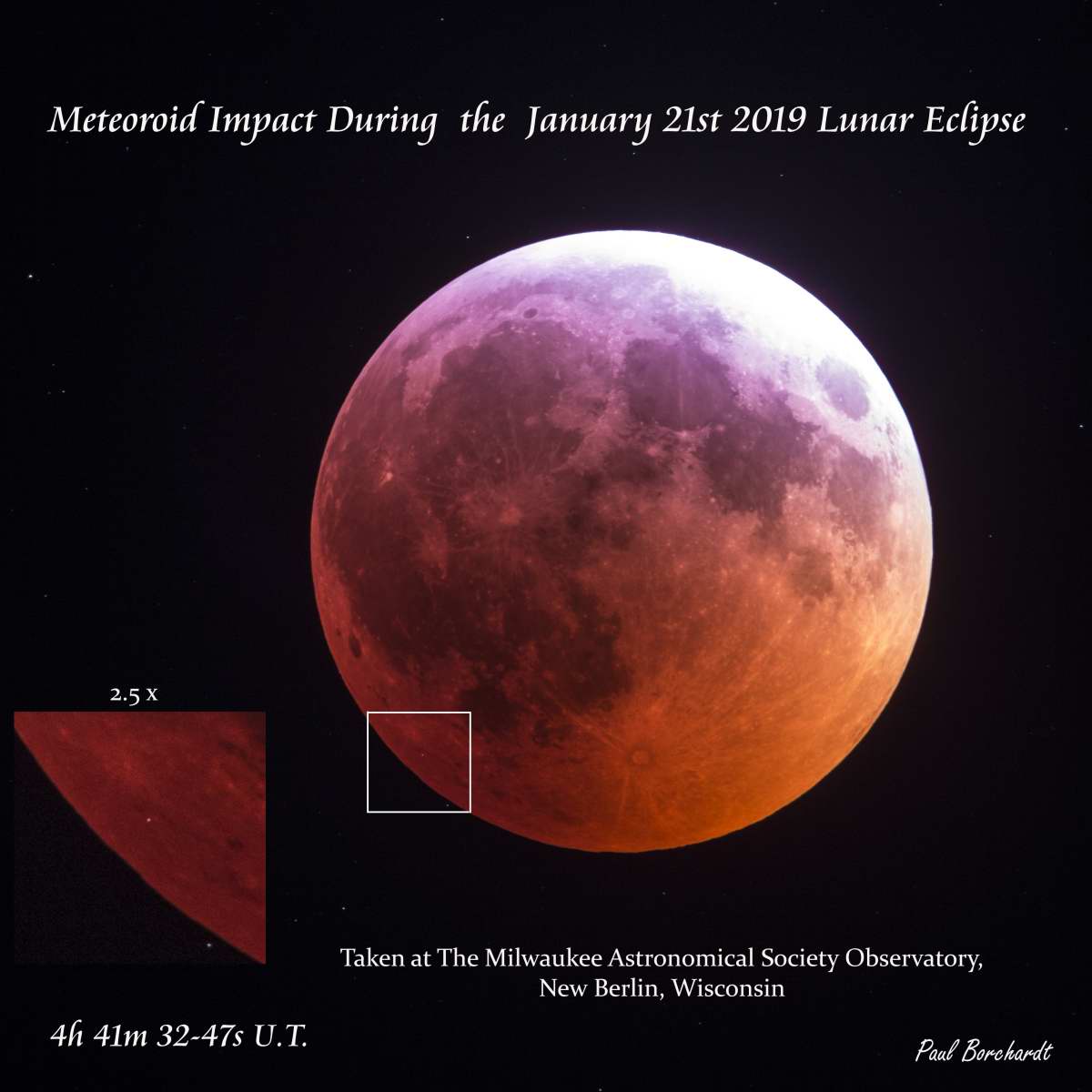 Total Lunar Eclipse - Meteoroid Impact by Paul Borchardt 
